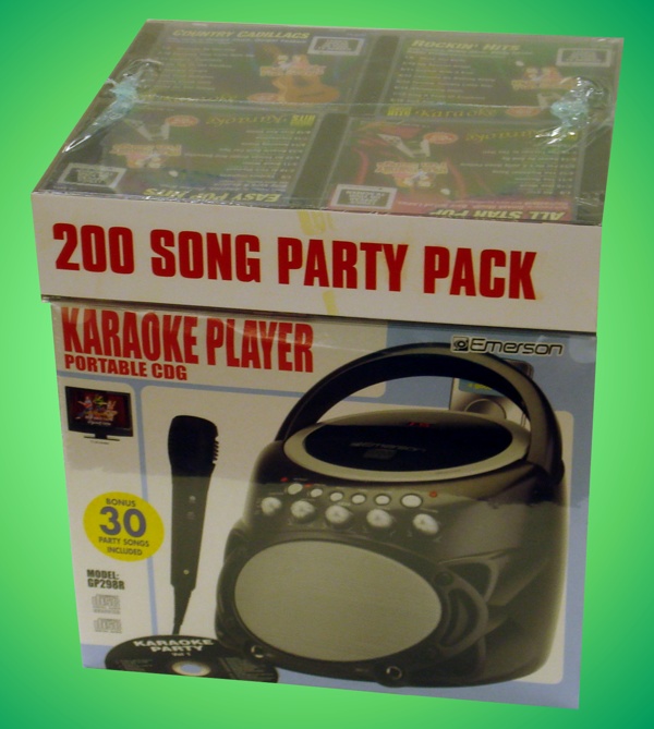 Emerson PK299 12ft Portable CDG Karaoke System with Bass Ports Plus 200 Songs Silver