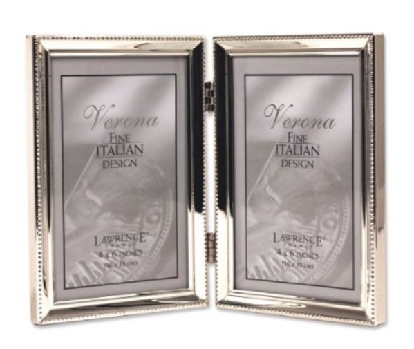 11646d Polished Silver Plate 4x6 Hinged Double Picture Frame - Bead Border Design