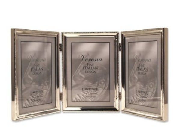 11657t Polished Silver Plate 5x7 Hinged Triple Picture Frame - Bead Border Design