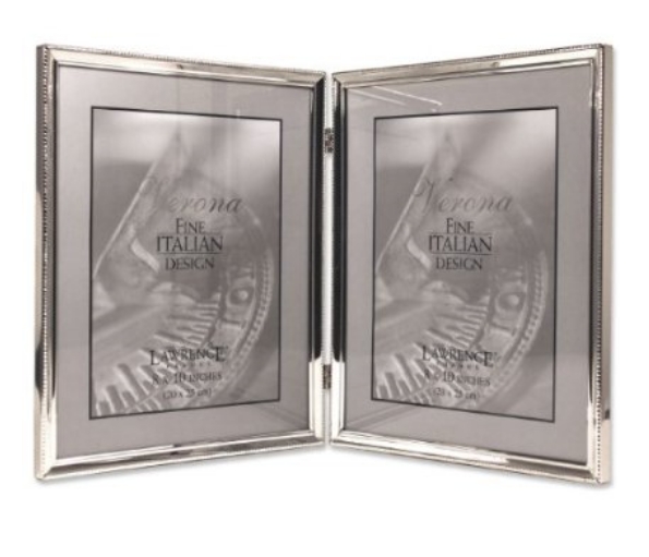 Polished Silver Plate 8x10 Hinged Double Picture Frame - Bead Border Design