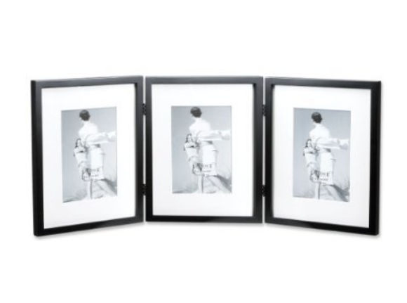 765557t Black Wood 8x10 Hinged Triple Picture Frame - Comes With Bevel Cut Mats For 5x7 Photos
