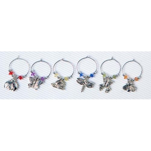 Prodyne W6GS Garden Dwellers Silver Wine Glass Charms with Holding Ring Pack of