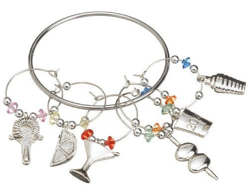 Prodyne W6M Martini Bar Silver Wine Glass Charms with Holding Ring Pack of 24
