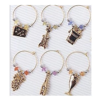 Prodyne W6W Wine and Cheese Gold Wine Glass Charms with Holding Ring Pack of 24