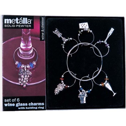 Prodyne W6WS Wine and Cheese Silver Wine Glass Charms with Holding Ring Pack of
