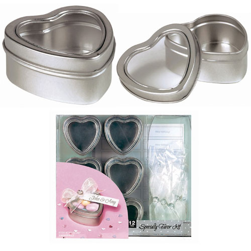Amscan 36342 Specialty Heart Shaped Favor Tin Sets 12 count - metal plastic ribbon paper