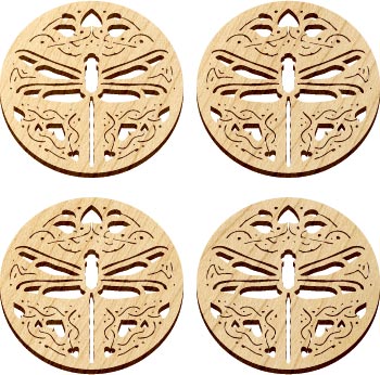 Maple Landmark 66208 4 pc. COASTER SET - NATURAL- DRAGONFLY