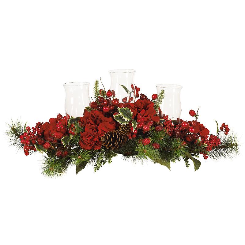 Nearly Natural 4659 Hydrangea Holiday Candleabrum Red Green