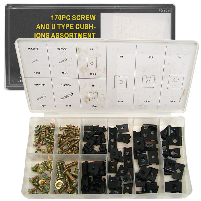 170 Piece Sheet Metal UClip and Screw Assortment  5 Sizes