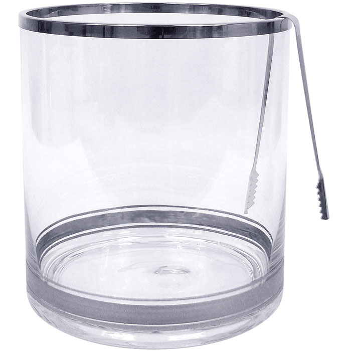 Large Colin Cowie Glass Ice Bucket with Tongs - Silver