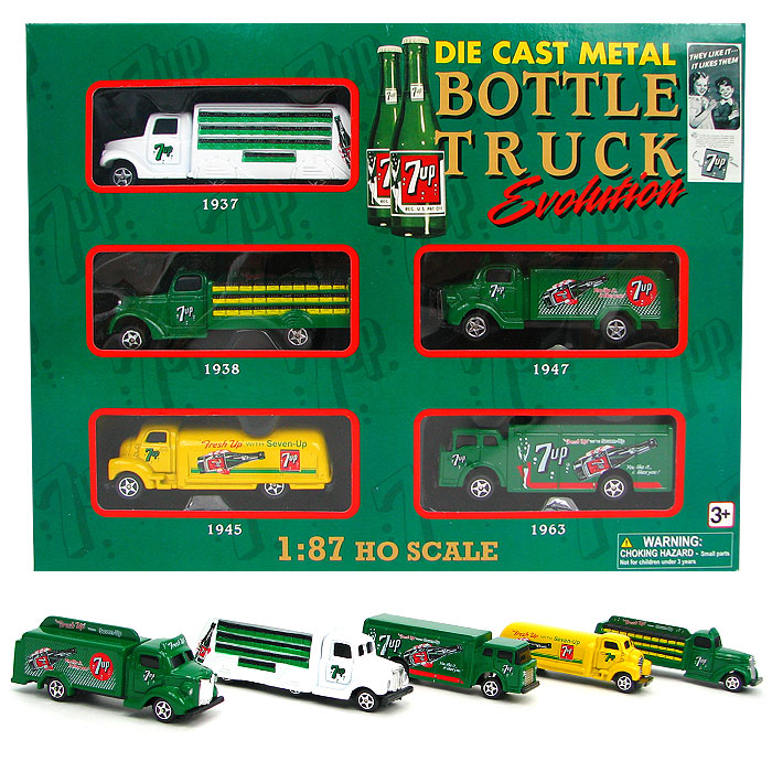 Die Cast Metal 7up Bottle Truck Evolution - 5 Vintage Trucks