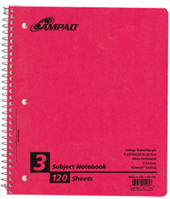 Wirebound Notebook Asst 11x8 120 Sht 3 Subject 25-425 Pack Of 24