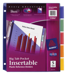 Avery Big Tab Pocket Insertable Plastic Dividers Multi 5 Tab Slash Pocket 1190212- Case Of 24