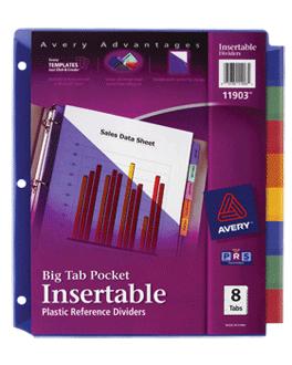 Avery Big Tab Insertable Plastic Dividers Asst Single Pocket 11903 Pack Of 24