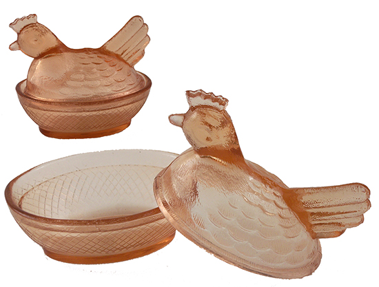 Pink Depression Glass Hen On Nest