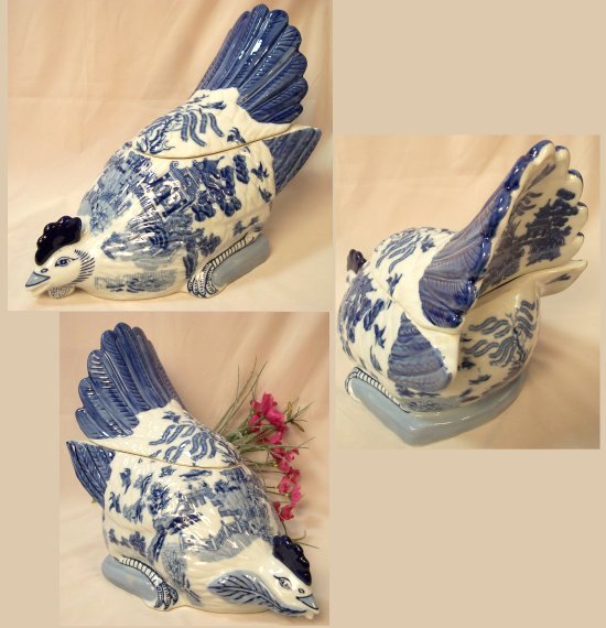 Blue Willow Ceramic Large Chicken Cookie Jar