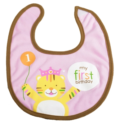 Creative Converting 201294 Sweet Safari Pink 1st Birthday Fabric Bib