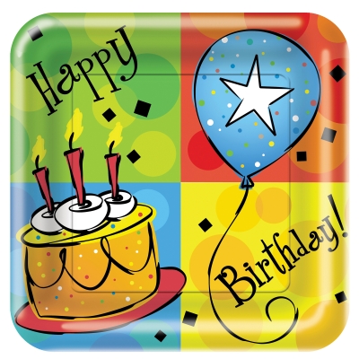 Creative Converting 193550 Cake Celebration Square Dessert Plates