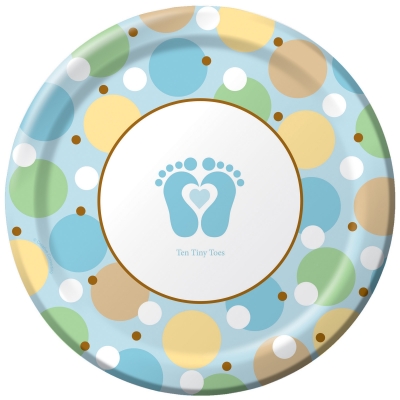 Creative Converting 190583 Tiny Toes Blue Dinner Plates