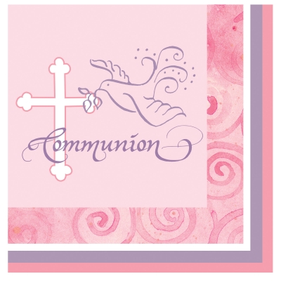 Creative Converting 190658 Faithful Dove Pink Communion Lunch Napkins