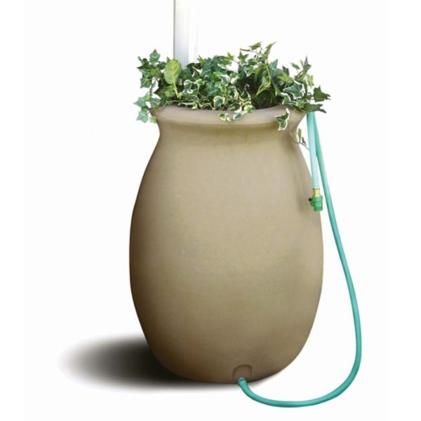 Algreen ALG81212 50Gal Rain Barrel Sandalwood with 4 ft. Garden Hose