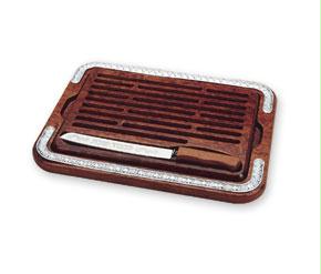 Wood Challa Board With Challa Knife#44; With Removable Insert. Silverplated Engraving Around The Rim