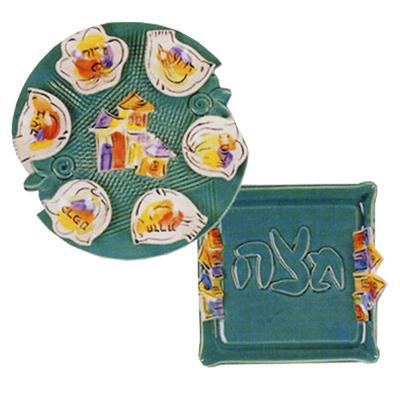 Ceramic Passover Seder Plate Matzah Tray Set