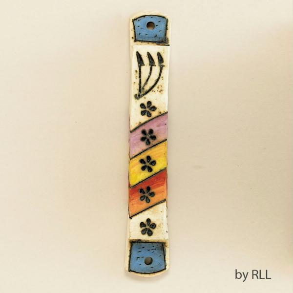 Judaica FLOWERSCERAMICMEZUZAH 6"Flowers Ceramic Mezuzah