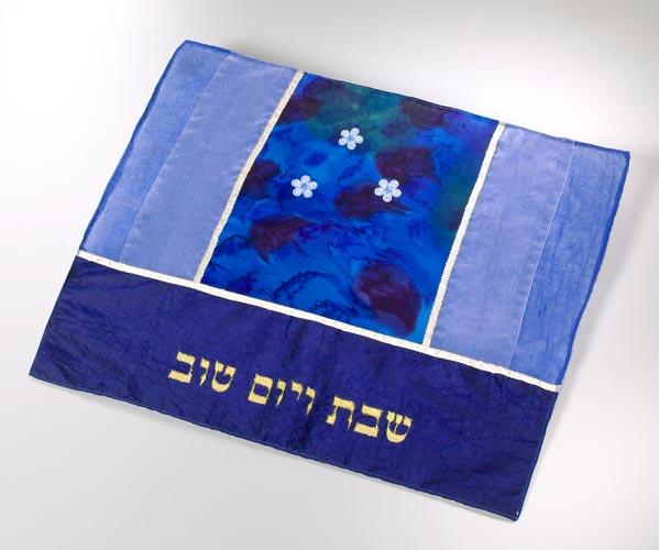Judaica GSCCC79 15"x 19"Silk Challa Cover Shades Blue