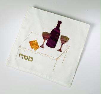 Judaica GSMCP23 15"x 15"Matzah and Wine Matzah Cover Silk