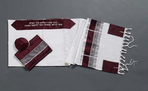 Bordeaux and Silver Grey Tallit