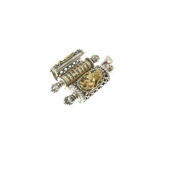 Lion Gates Torah with Gold Lions Scroll Pendant