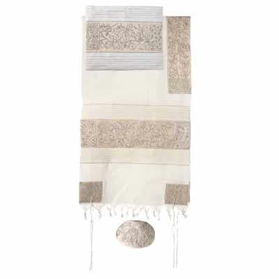 The Matriarchs Silver Embroidered Cotton Tallit by Yair Emanuel