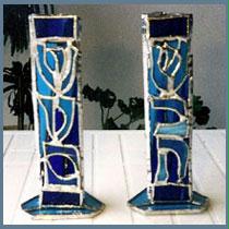 Judaica NTCS507 Glass Candlesticks Shabbat Shalom