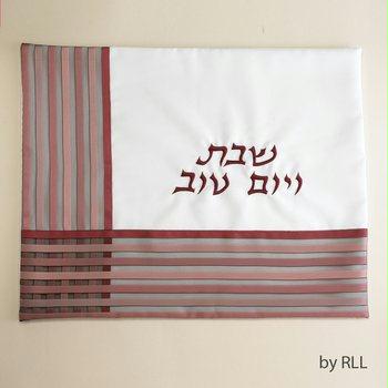 White Maroon Organza Challah Cover