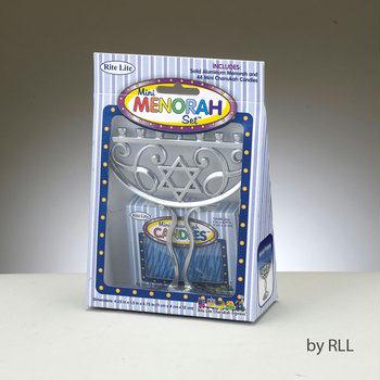 Judaica RLM17005 Aluminum Mini Menorah Set with Mini Candles