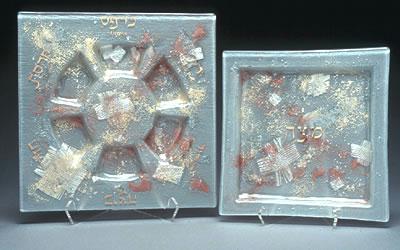 Collage Frosted Seder Plate Matzah Tray