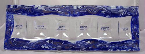 Rectangular Blue Swirl Seder Plate by Tamara Baskin