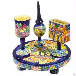 Oriental Jerusalem Hand Painted Wooden Havdalah Set by Yair Emanuel