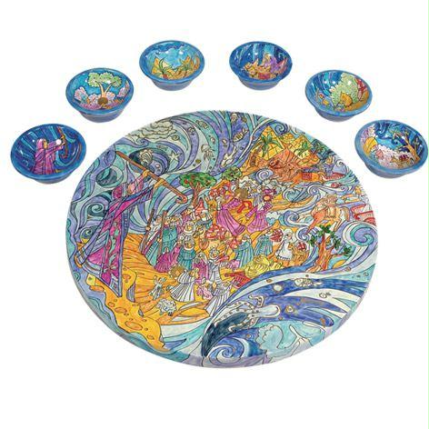 The Exodus from Egypt Wooden Passover Seder Plate by Yair Emanuel