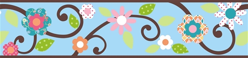 Roommates RMK1456BCS Scroll Floral Peel  Stick Border  BlueBrown