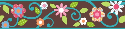 Roommates RMK1458BCS Scroll Floral Peel  Stick Border  BrownTeal