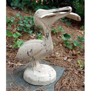 5042vb 21 In. Pelican With Fish - Vintage Blanc