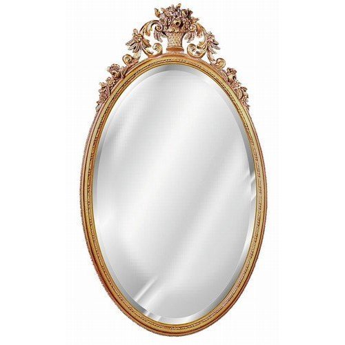 5080ag Oval Flower Basket Mirror - Antique Gold