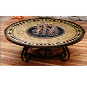 Traditional Style Chat Fire Pit-19 In. Tall X 45 In. Diameter Morocco Design Blues And Blacks Granite Colors Poly Black Powder Coat-natural Gas