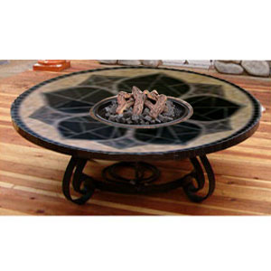 Traditional Style Chat Fire Pit-19 In. Tall X 45 In. Diameter Magnolia Design Blues And Blacks Granite Colors Poly Black Powder Coat-natural Gas