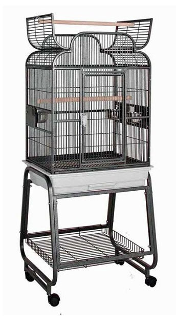 82217cbk 22 In. X 17 In. Opening Scroll Top Cage With Cart Stand - Black
