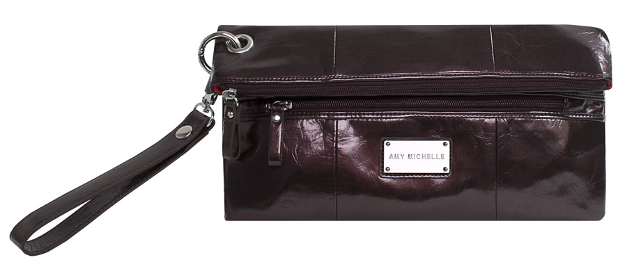 Amy Michelle POPCCHOC Poppy Clutch Bag Chocolate with Red Lining