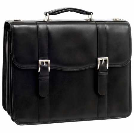 Mcklein 85955 Flournoy 85955- Black Leather Double Compartment Laptop Case