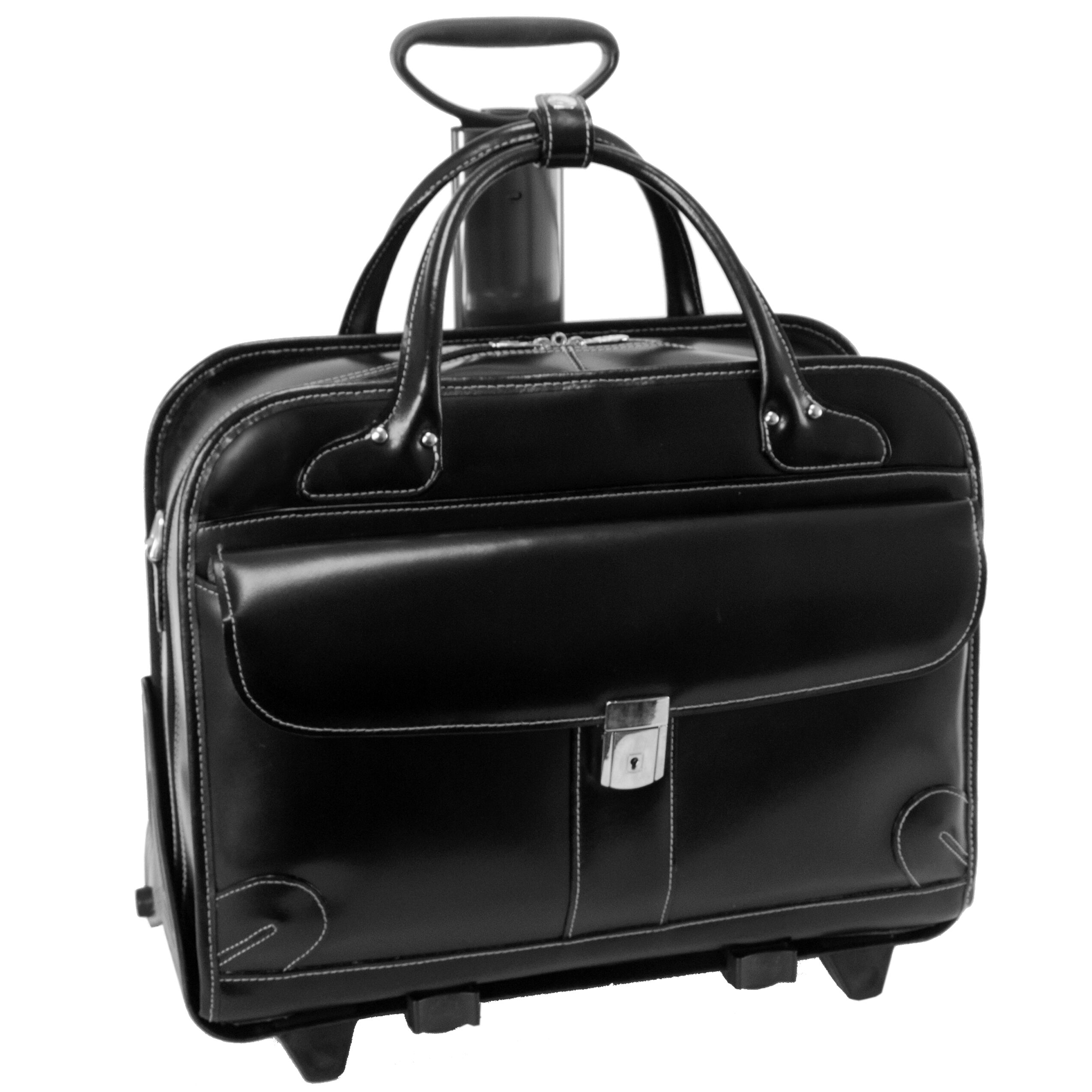 Mcklein 96615 Lakewood 96615- Black Leather Fly-through Checkpoint-friendly Detachable-wheeled Ladies Briefcase